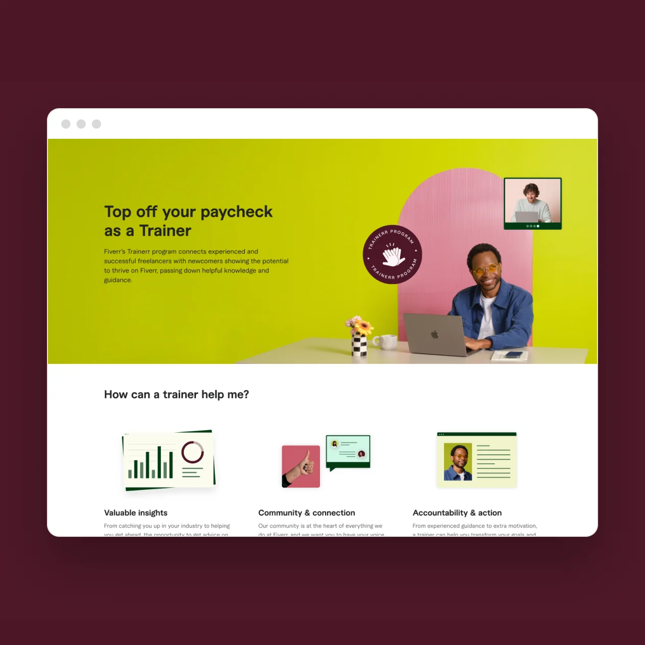 Trainerr landing page: “Top off your paycheck as a Trainer”