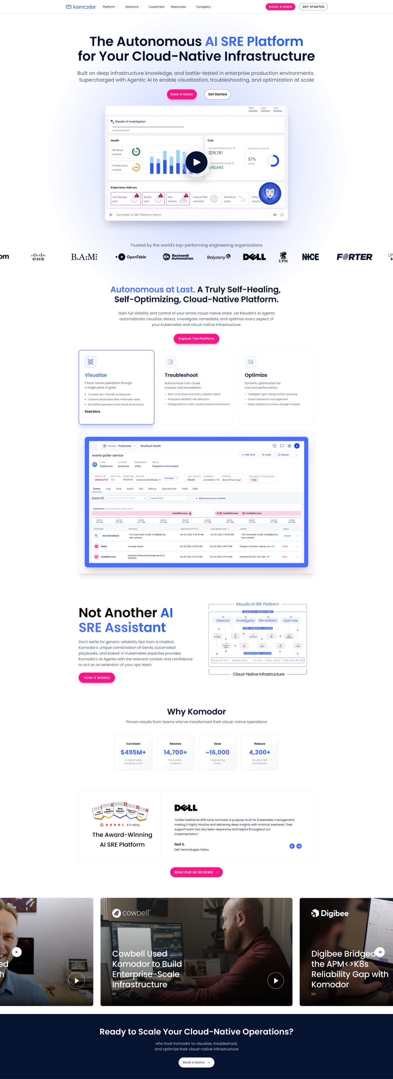 The 2025 Komodor homepage: “The Autonomous AI SRE Platform for Your Cloud-Native Infrastructure”