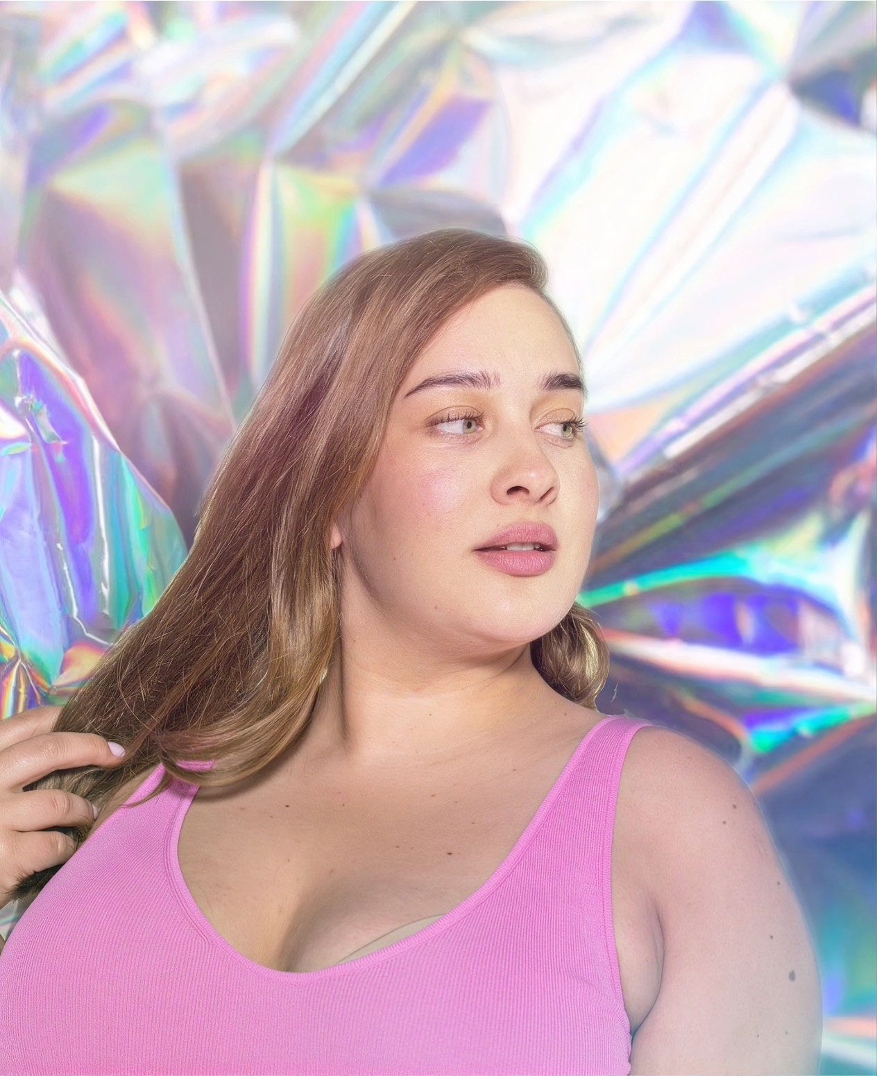 Facetune ad visual - portrait on a holographic background swap