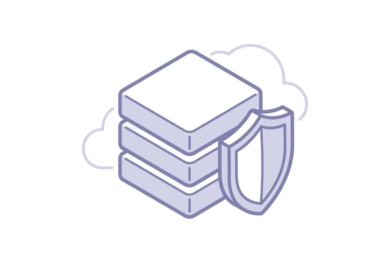 Isometric server stack with shield icon