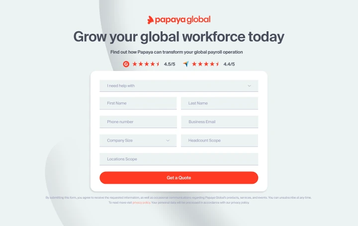 Papaya Contact page