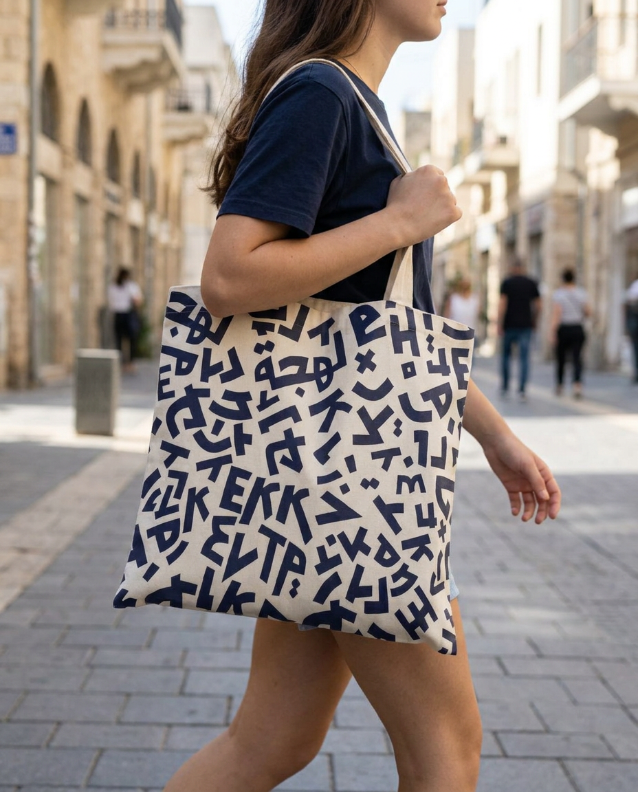 An XCCENT letter-pattern tote bag on the street