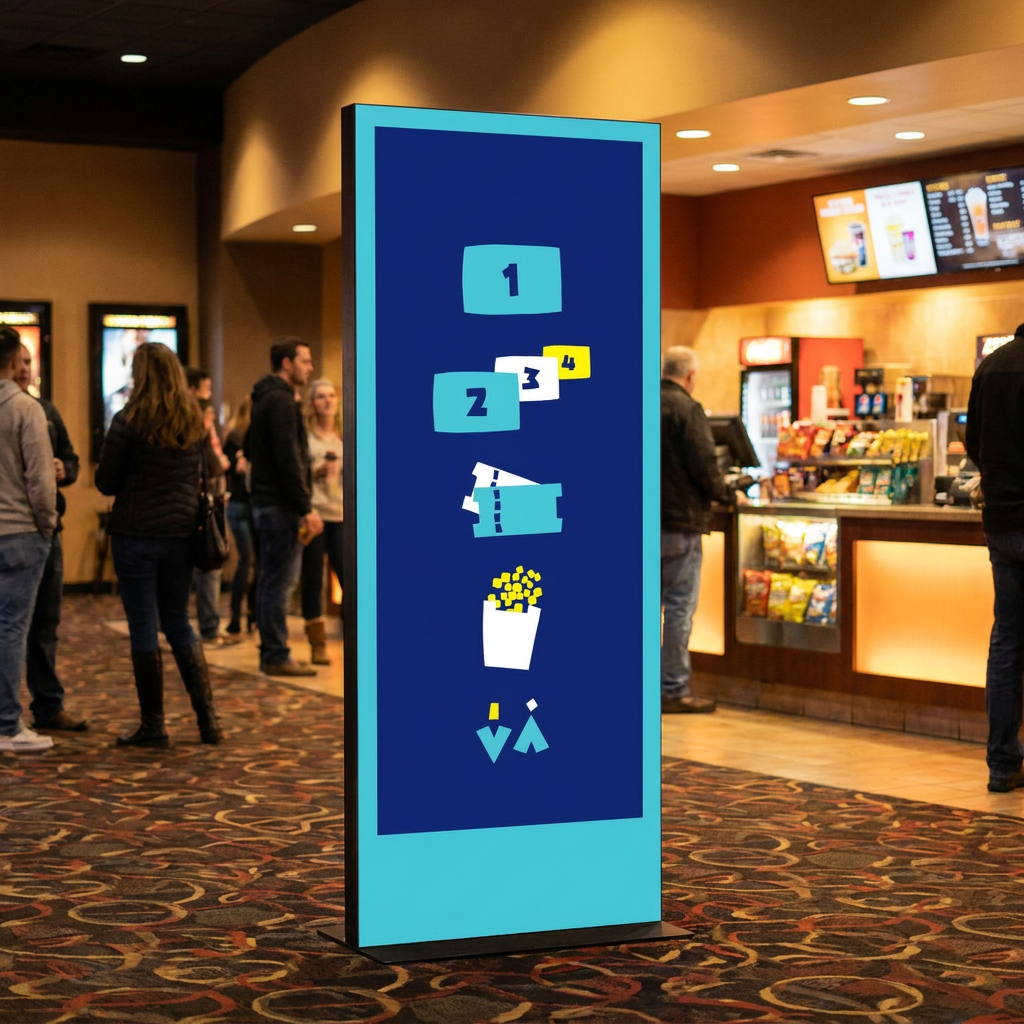 XCCENT wayfinding sign in a cinema lobby